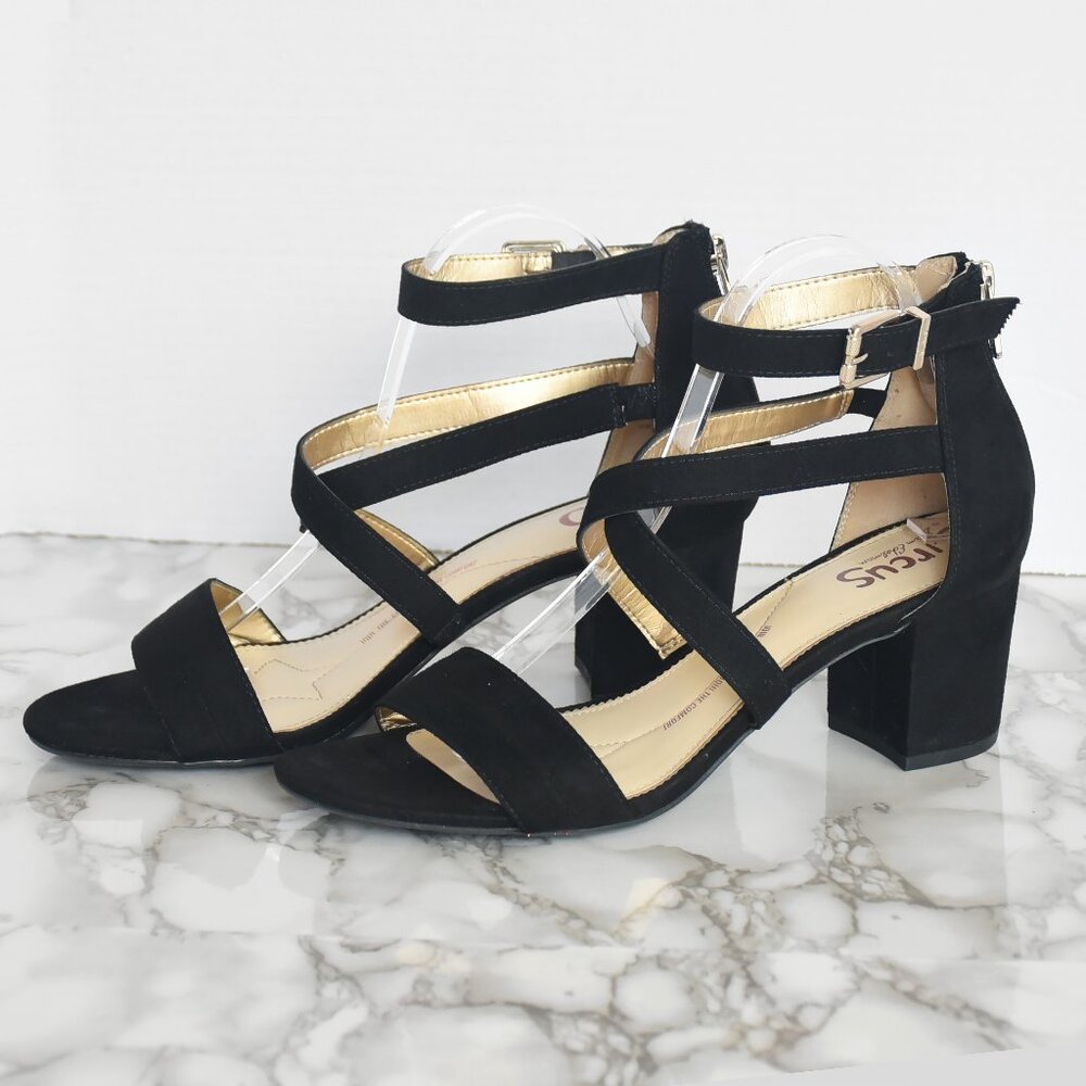 Circus by Sam Edelman STELLA Velvet Block Strappy Heels Black Size 10